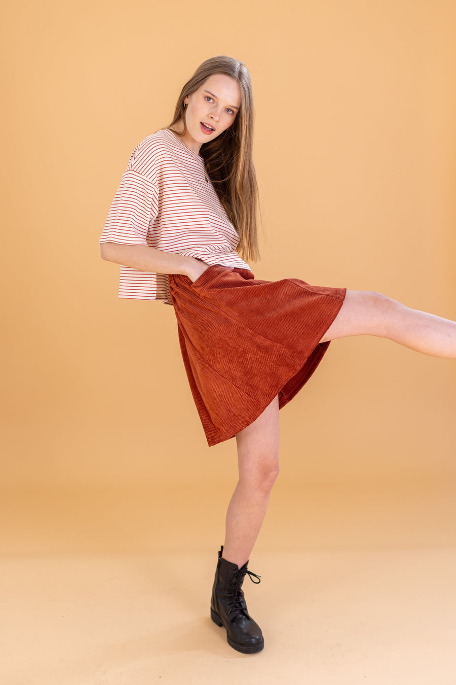 Zelina | Terracotta Mid-Rise Maxi Skirt with Split