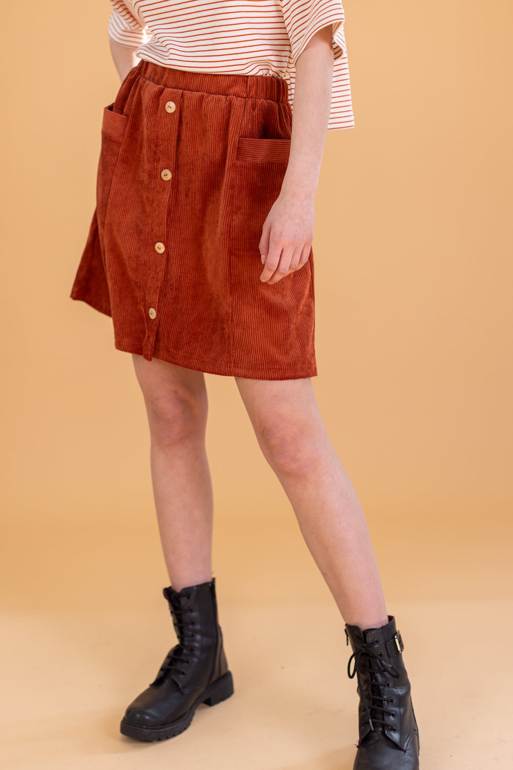 Zelina | Terracotta Mid-Rise Maxi Skirt with Split