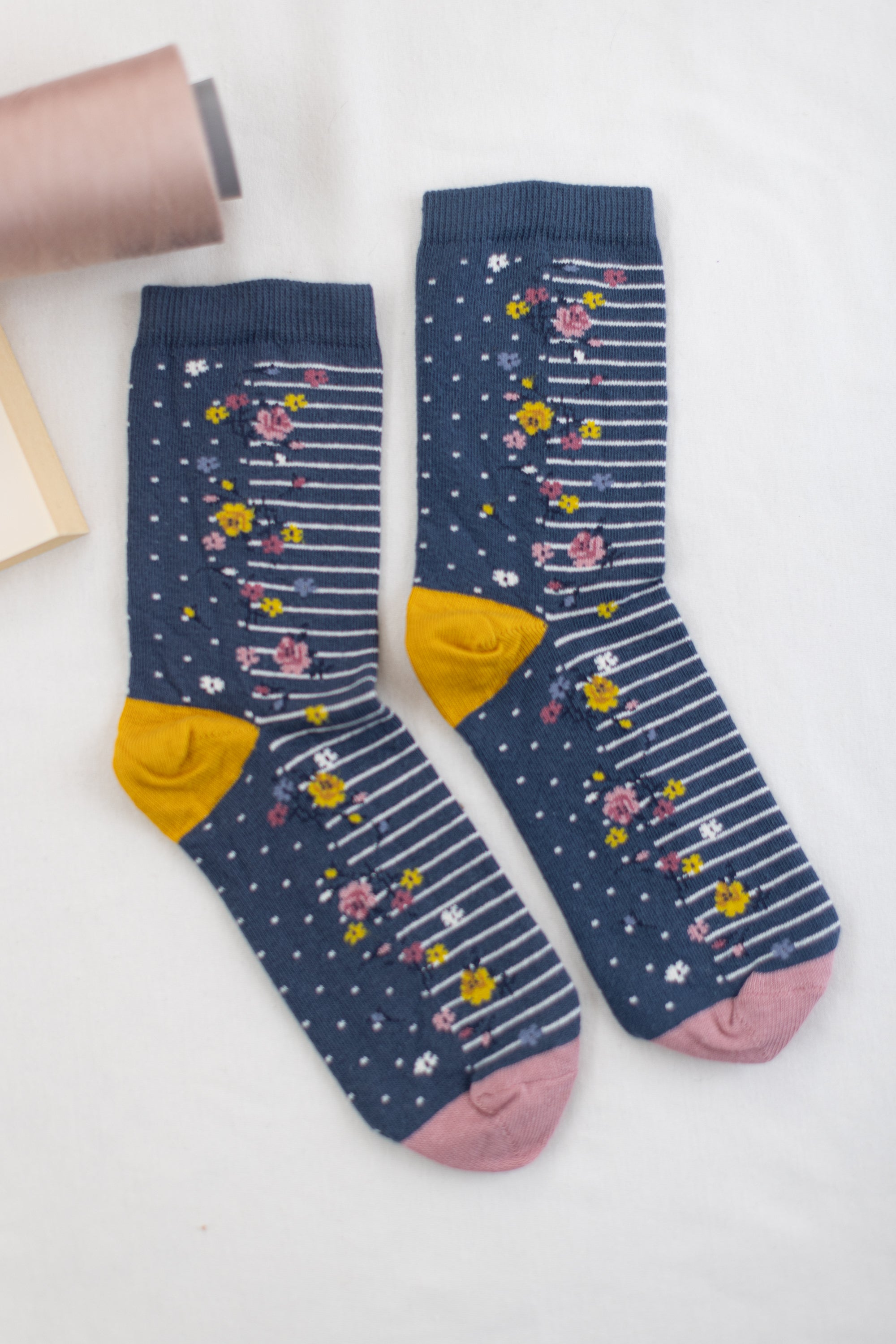Socks Blue Stripes Floral Blue