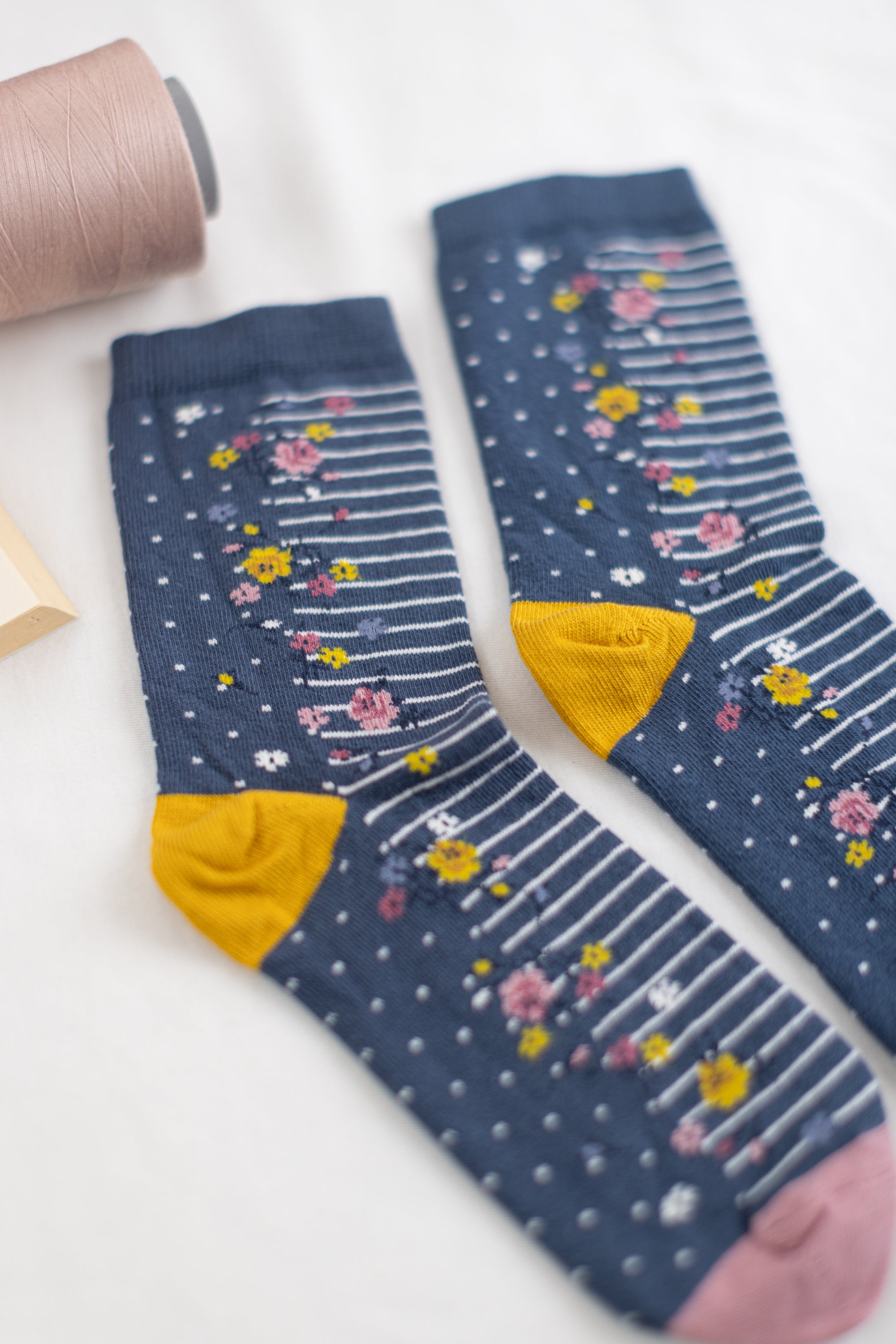 Socks Blue Stripes Floral Blue