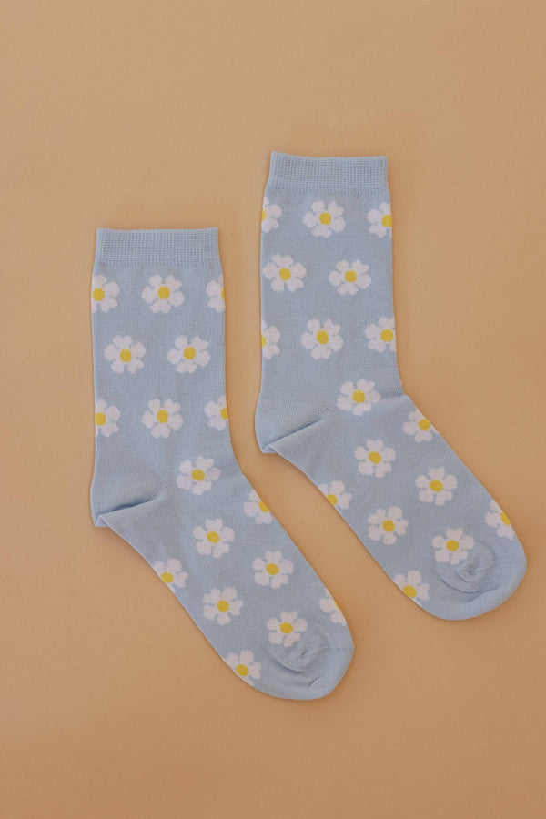 Socks Sky Blue Flowers Blue