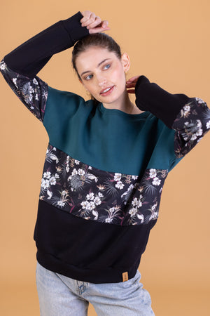 Sweater Mia Dark Teal Flowers