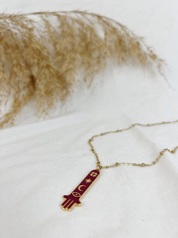 Necklace Hamsa Red Gold