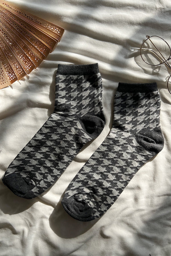 Socks Houndstooth Dark Grey One Size(35-39) / Grey