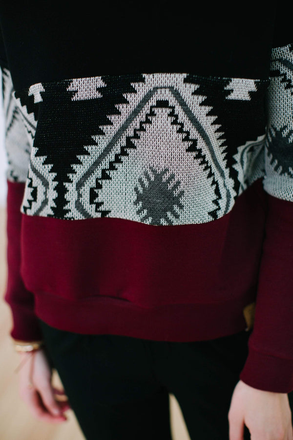 Sweater Mia Black aztec & dark red