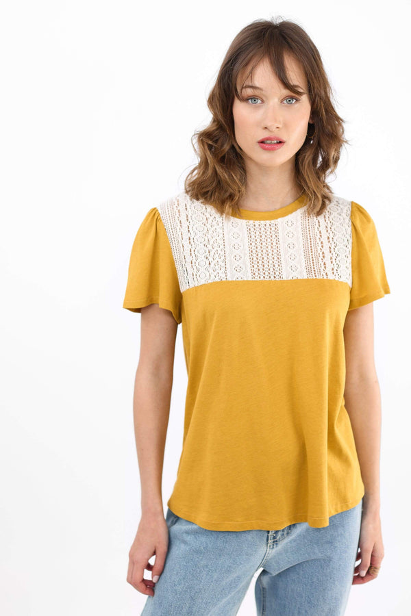 Top Chérie in Mustard Lace